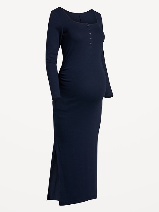 Image number 2 showing, Maternity Long Sleeve Henley Midi Dress