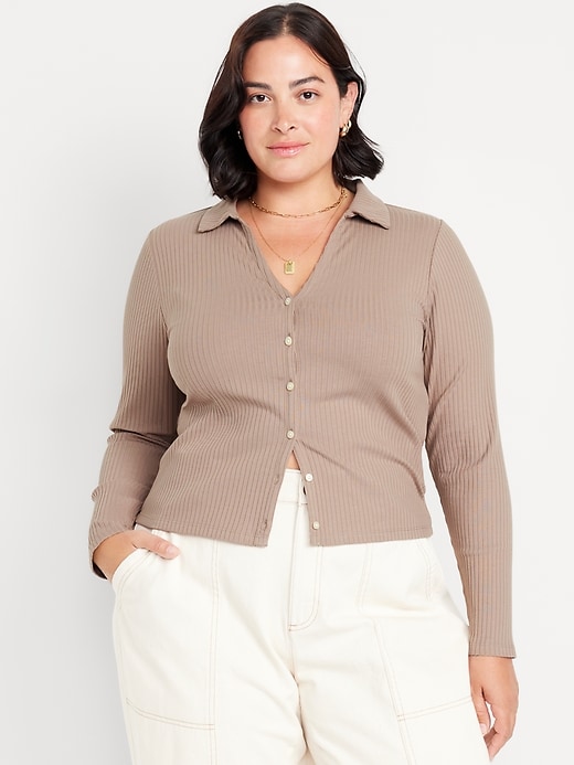 Image number 7 showing, Slim Ribbed Button-Down Top