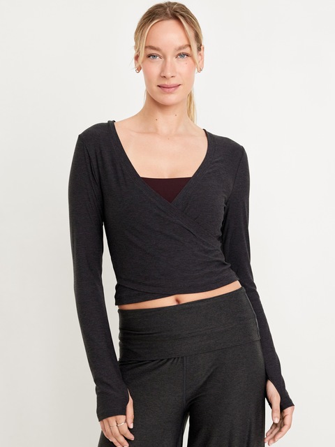 CloudMotion Wrap-Front Top - Black