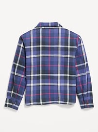 View large product image 3 of 3. Cropped Long-Sleeve Plaid Pocket Flannel Shirt for Girls