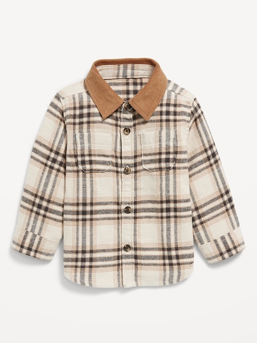 View large product image 1 of 2. Long-Sleeve Corduroy-Trim Flannel Shirt for Baby