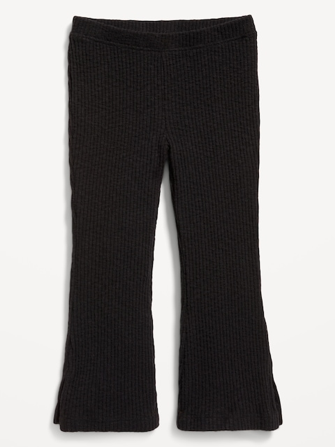 Textured Ribbed Side-Slit Flare Leggings for Toddler Girls - Black Jack