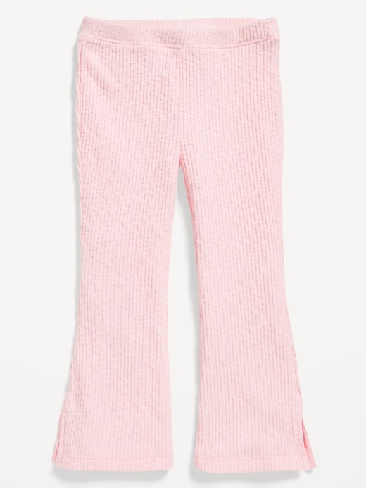 Voir une image plus grande du produit 1 de 2. Legging évasé en tissu côtelé texturé avec fentes latérales pour toute-petite fille