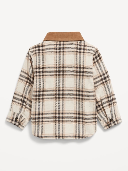 View large product image 2 of 2. Long-Sleeve Corduroy-Trim Flannel Shirt for Baby