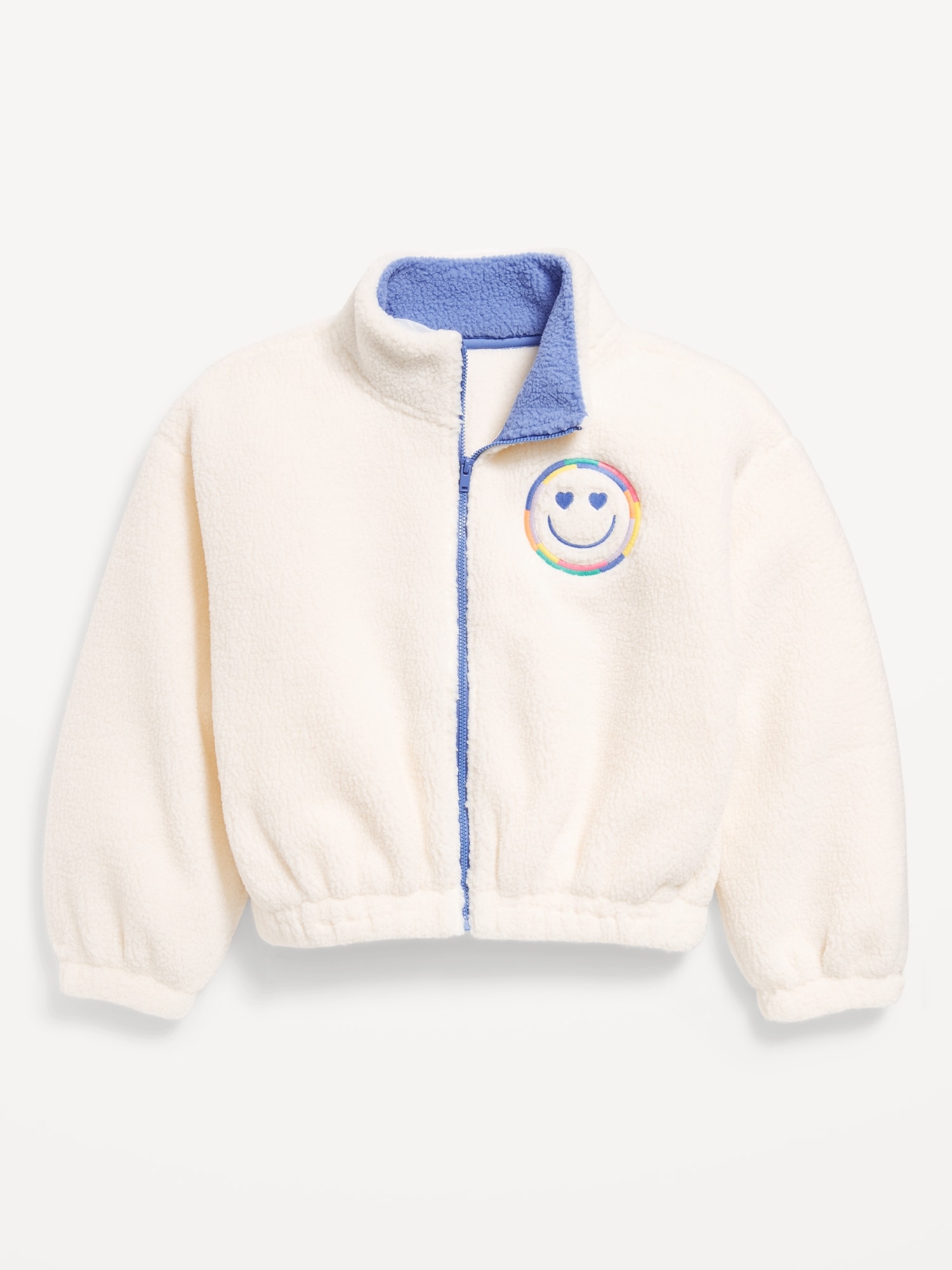 Mock-Neck Embroidered Sherpa Full-Zip Jacket for Girls