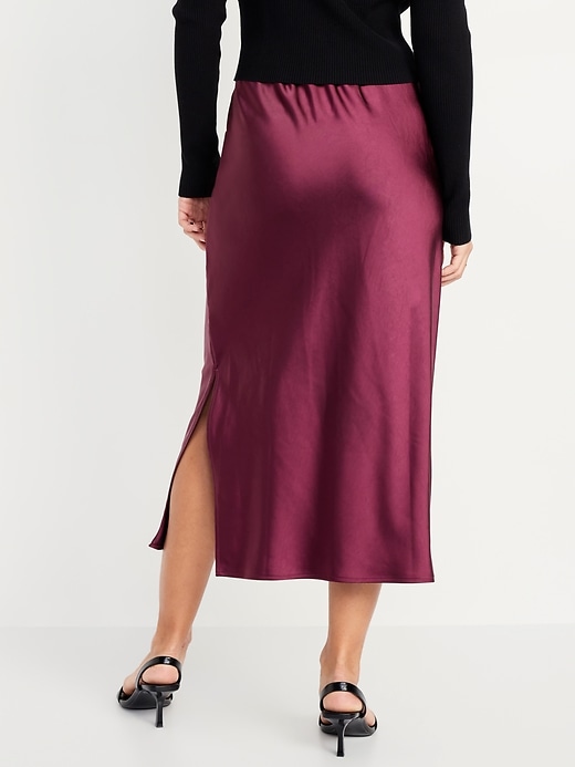 Image number 8 showing, High-Waisted Satin Midi Slip Skirt