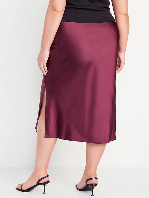 Image number 8 showing, High-Waisted Satin Midi Slip Skirt