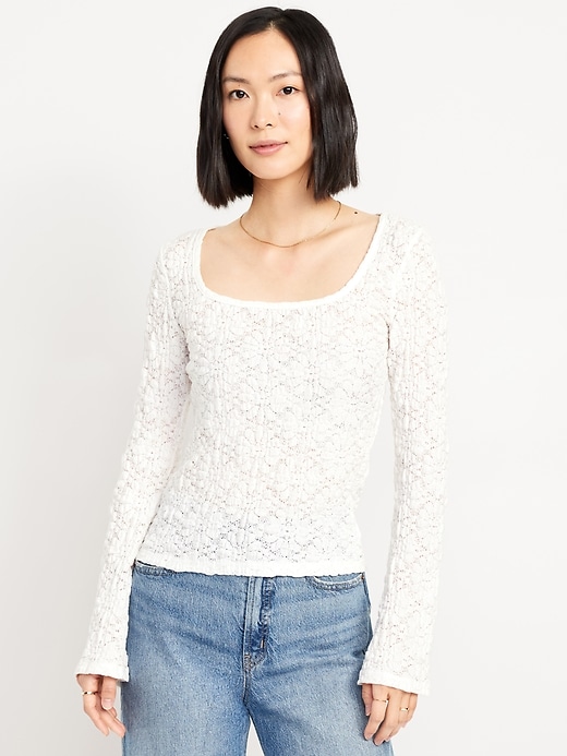 Image number 1 showing, Textured Lace Scoop-Neck Top