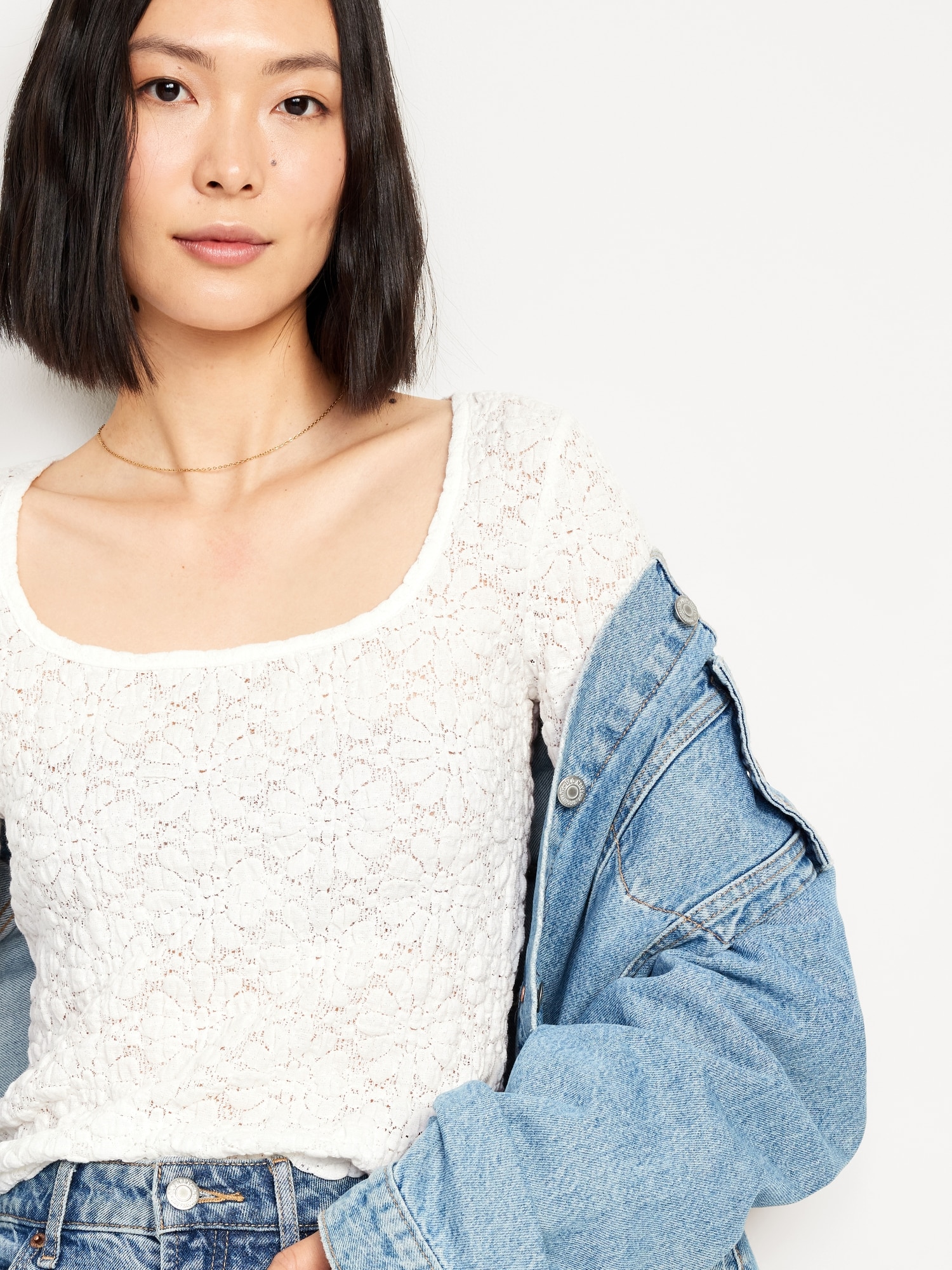 Textured Lace Scoop-Neck Top