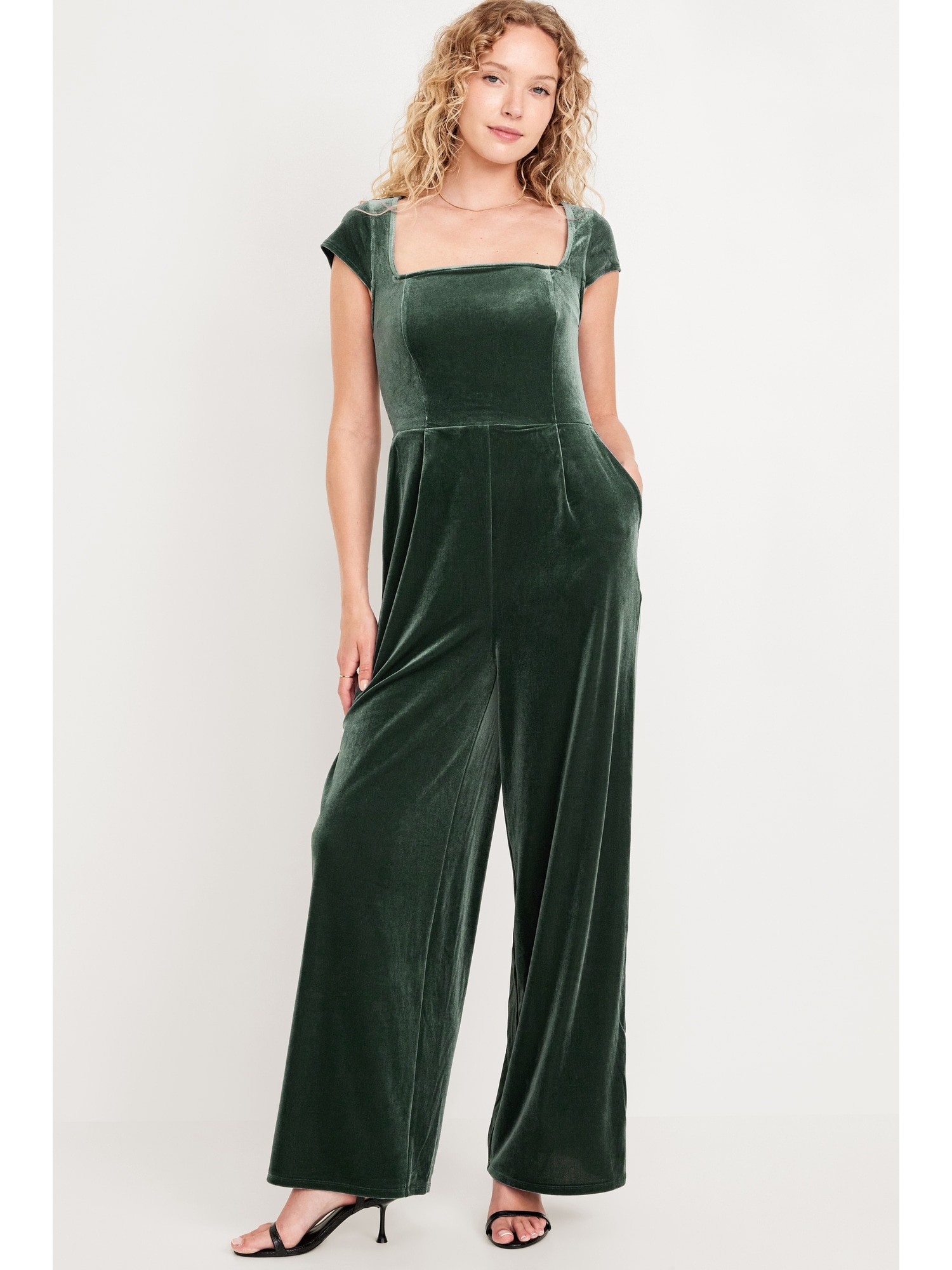 Green velvet overalls on sale