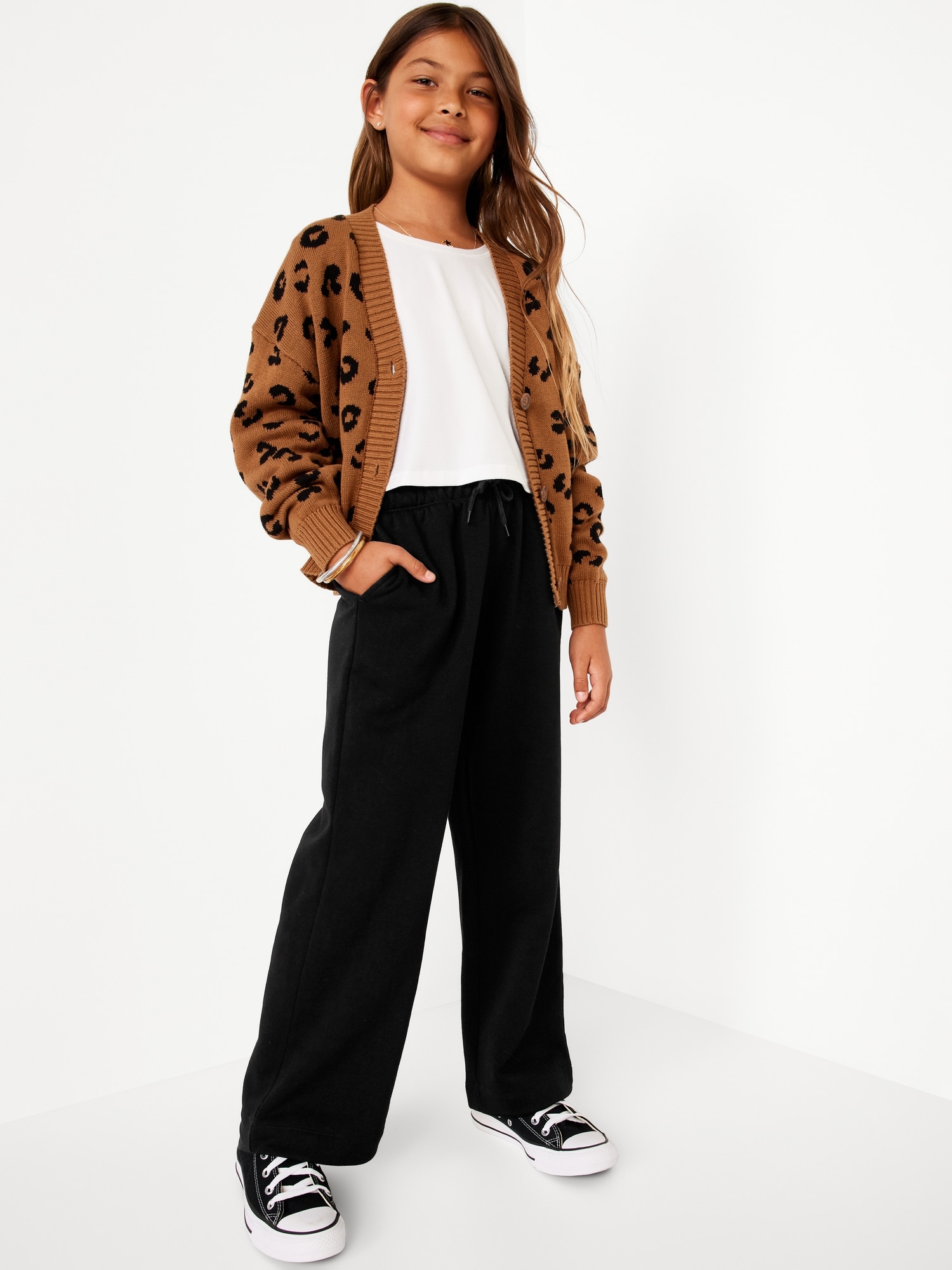 High-Waisted Straight-Leg Fleece Pants for Girls