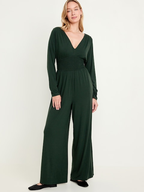 Combinaison à col en V et taille définie - Vert