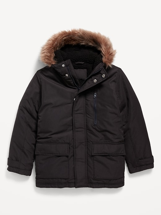 View large product image 2 of 3. Water-Resistant Sherpa-Lined Hooded Parka Coat for Boys