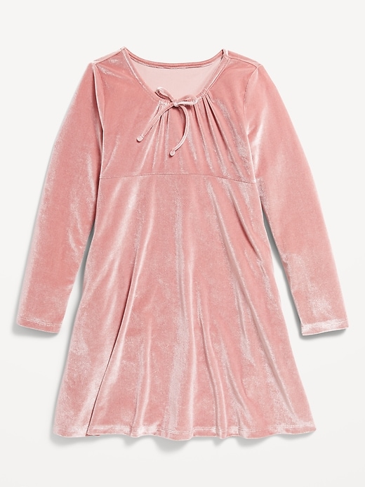 Voir une image plus grande du produit 2 de 2. Robe trapèze en velours à col écharpe à manches longues pour fille