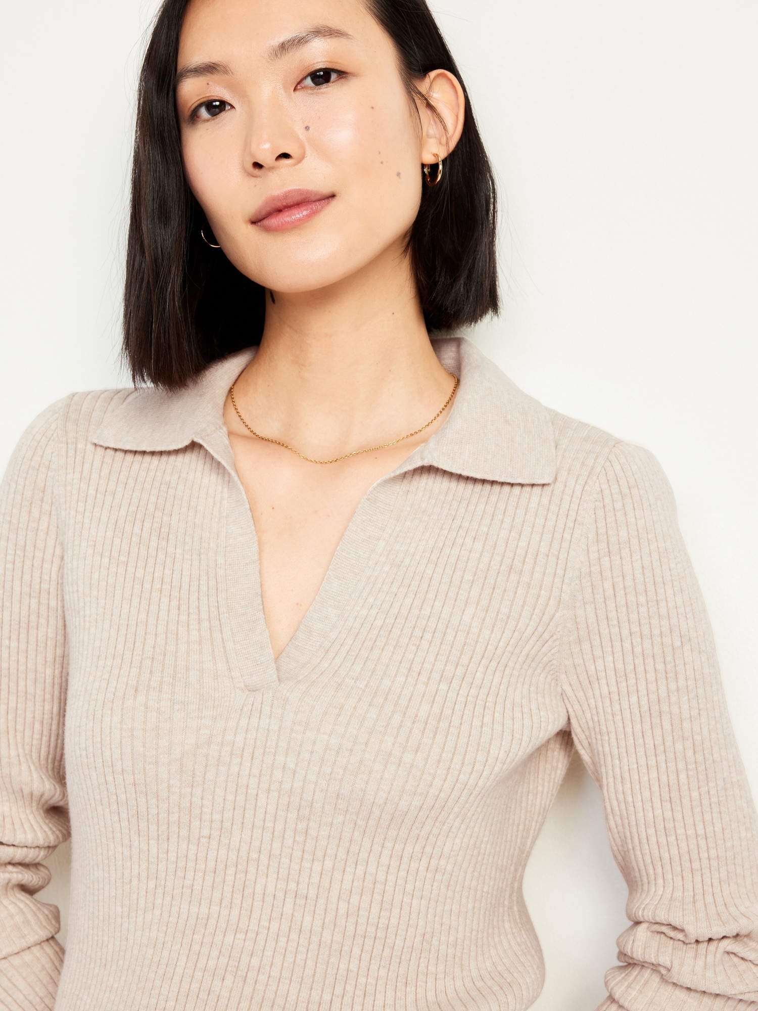 Ribbed Crop Polo Sweater