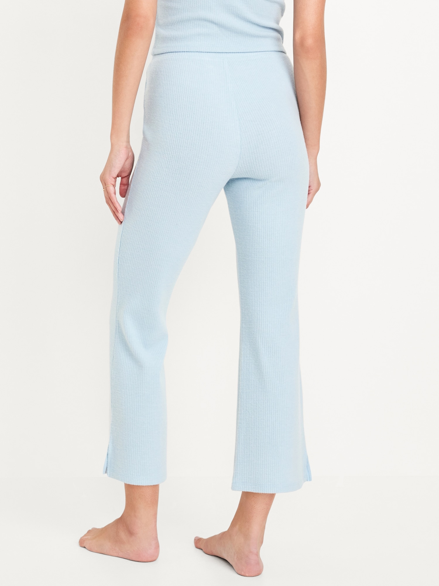 High-Waisted Ribbed Crop Flare Lounge Pants