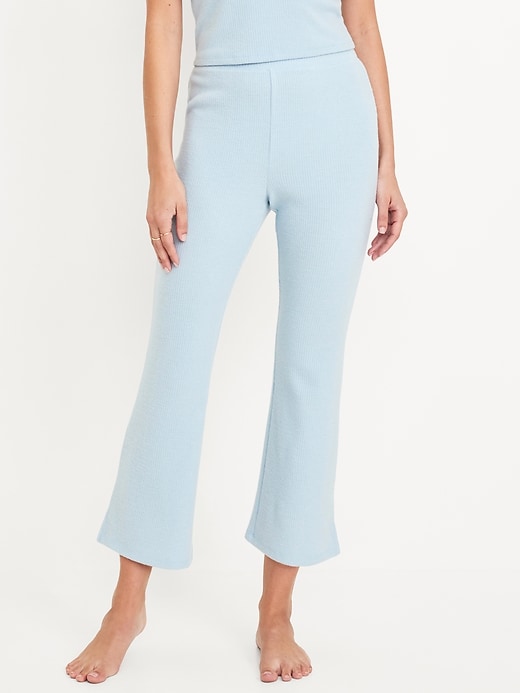 Image number 1 showing, High-Waisted Ribbed Crop Flare Lounge Pants