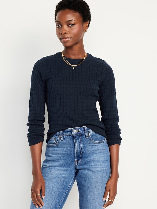 Image number 1 showing, SoSoft Crew-Neck Cable Sweater