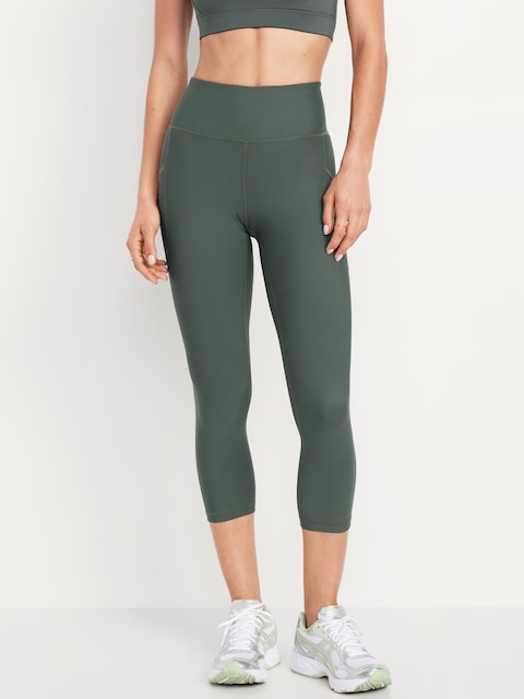 High-Waisted PowerSoft Crop Pocket Leggings - Green