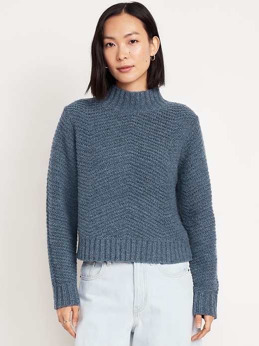 Image number 1 showing, Mock-Neck Crop Sweater