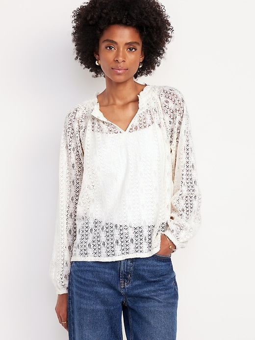 Image number 1 showing, Split-Neck Lace Top