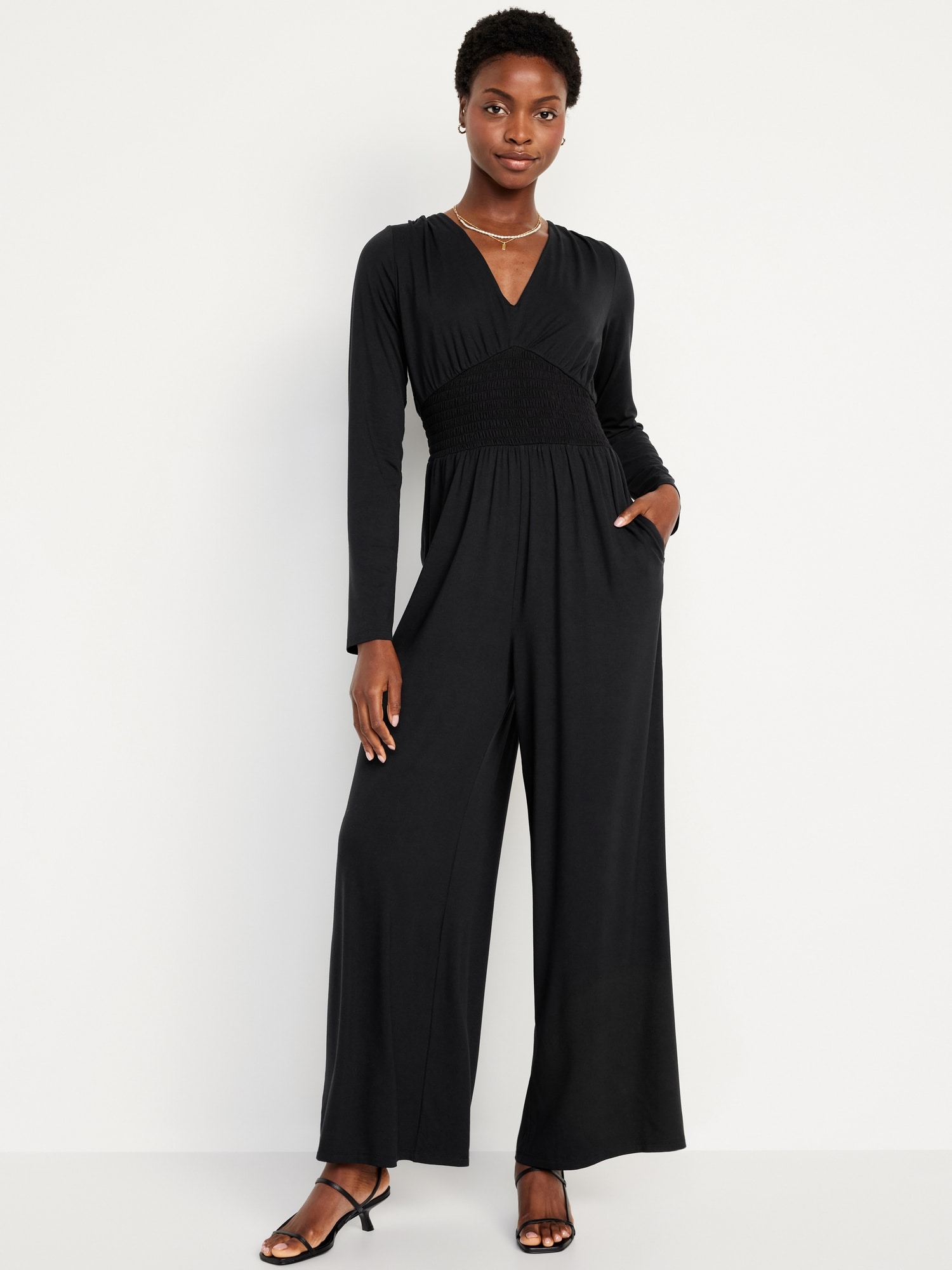 Waist-Defined V-Neck Jumpsuit