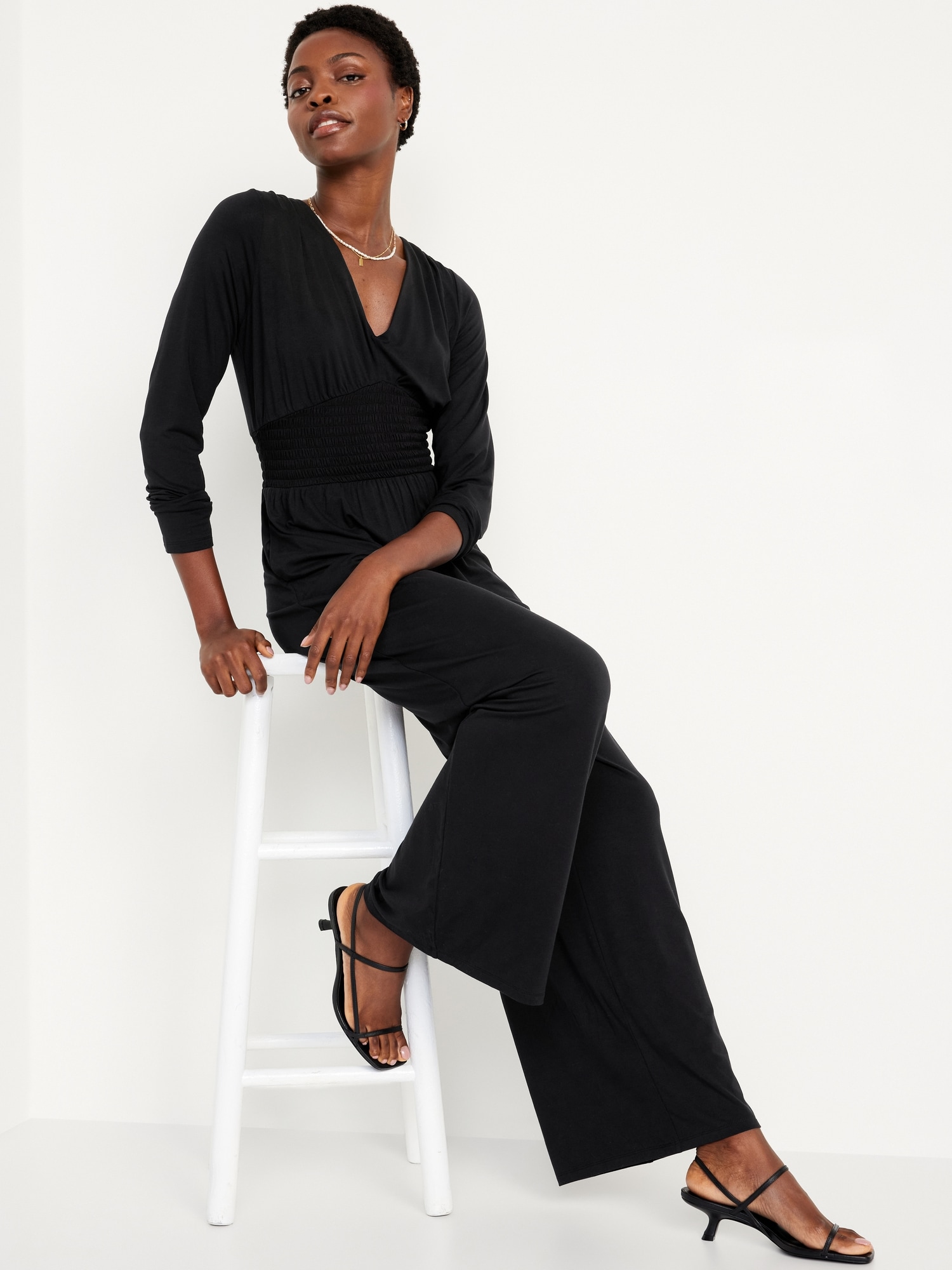 Waist-Defined V-Neck Jumpsuit