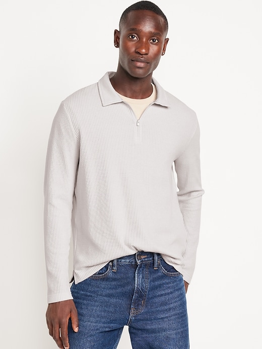 Image number 1 showing, Quarter-Zip Waffle Polo Sweater