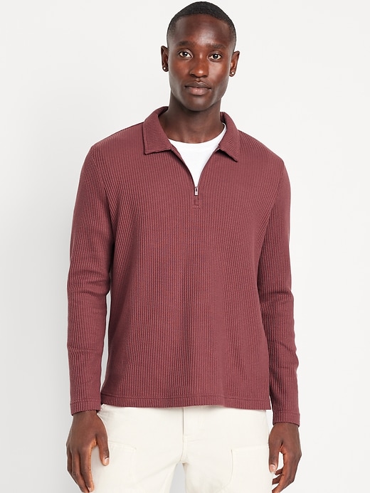 Image number 1 showing, Quarter-Zip Waffle Polo Sweater