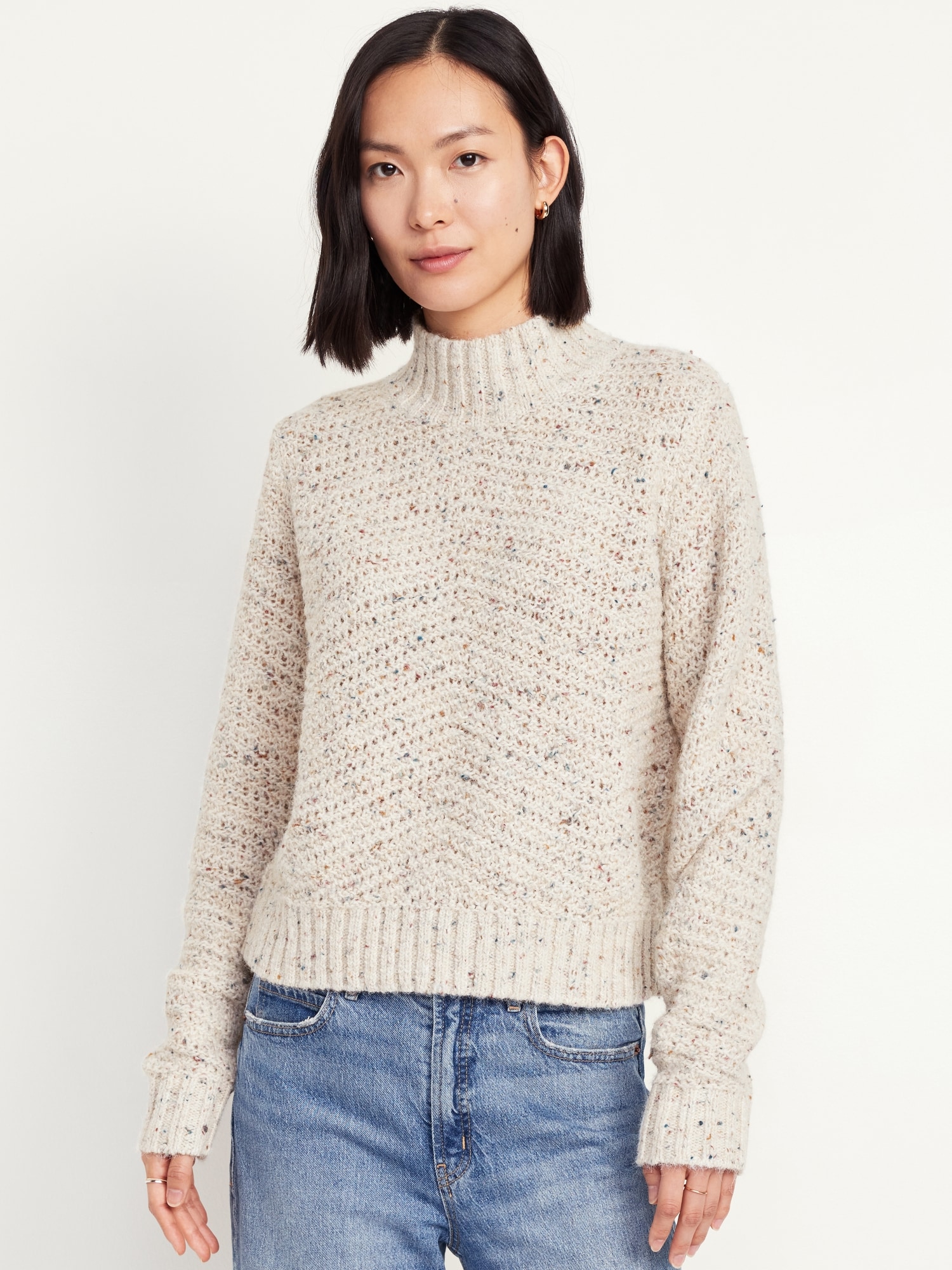 Mock-Neck Crop Sweater