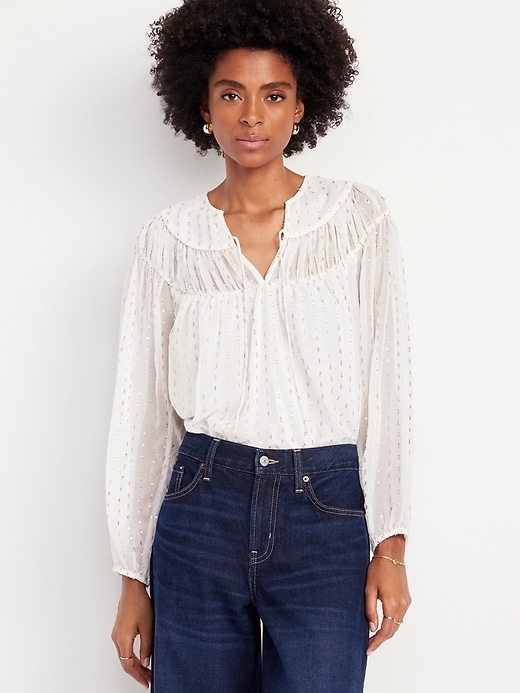 Image number 1 showing, Split-Neck Chiffon Top