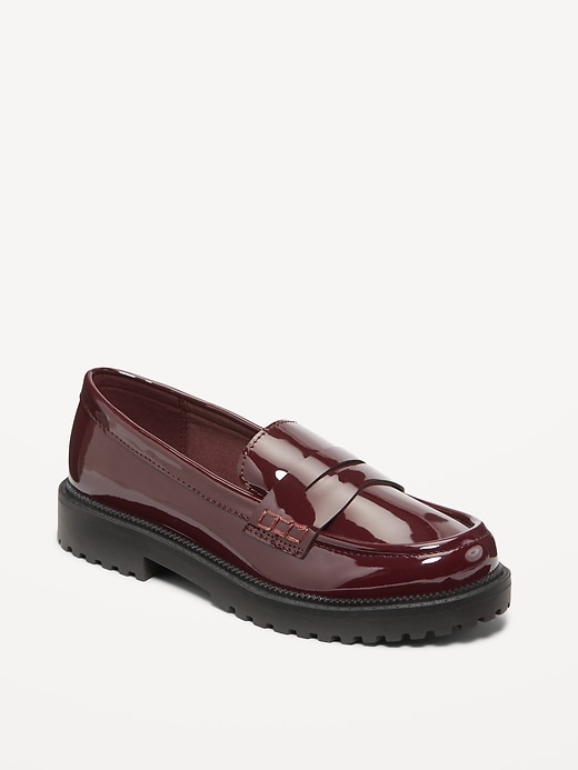 View large product image 1 of 4. Shiny Faux-Leather Chunky Heel Loafers for Toddler Girls