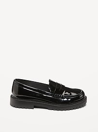 View large product image 3 of 4. Shiny Faux-Leather Chunky Heel Loafers for Toddler Girls