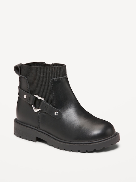Faux-Leather Side-Zip Moto Boots for Toddler Girls