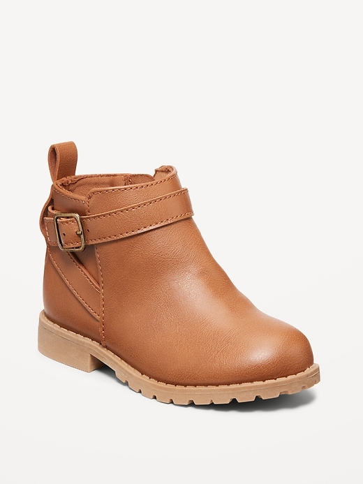 Voir une image plus grande du produit 1 de 4. Bottes en similicuir à boucle et fermeture à glissière sur le côté pour toute-petite fille