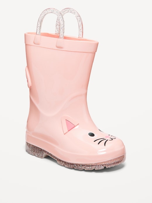 Voir une image plus grande du produit 1 de 4. Bottes de pluie hautes à imprimé de chat pour toute-petite fille