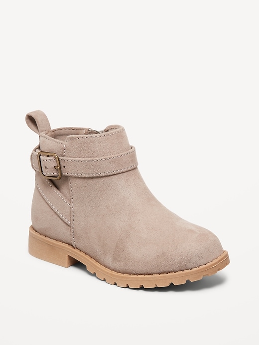 Voir une image plus grande du produit 1 de 4. Bottes en faux suède à boucle et fermeture à glissière sur le côté pour toute-petite fille