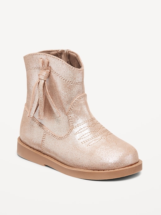 Voir une image plus grande du produit 1 de 4. Bottes western brillantes à glissière latérale pour toute-petite fille