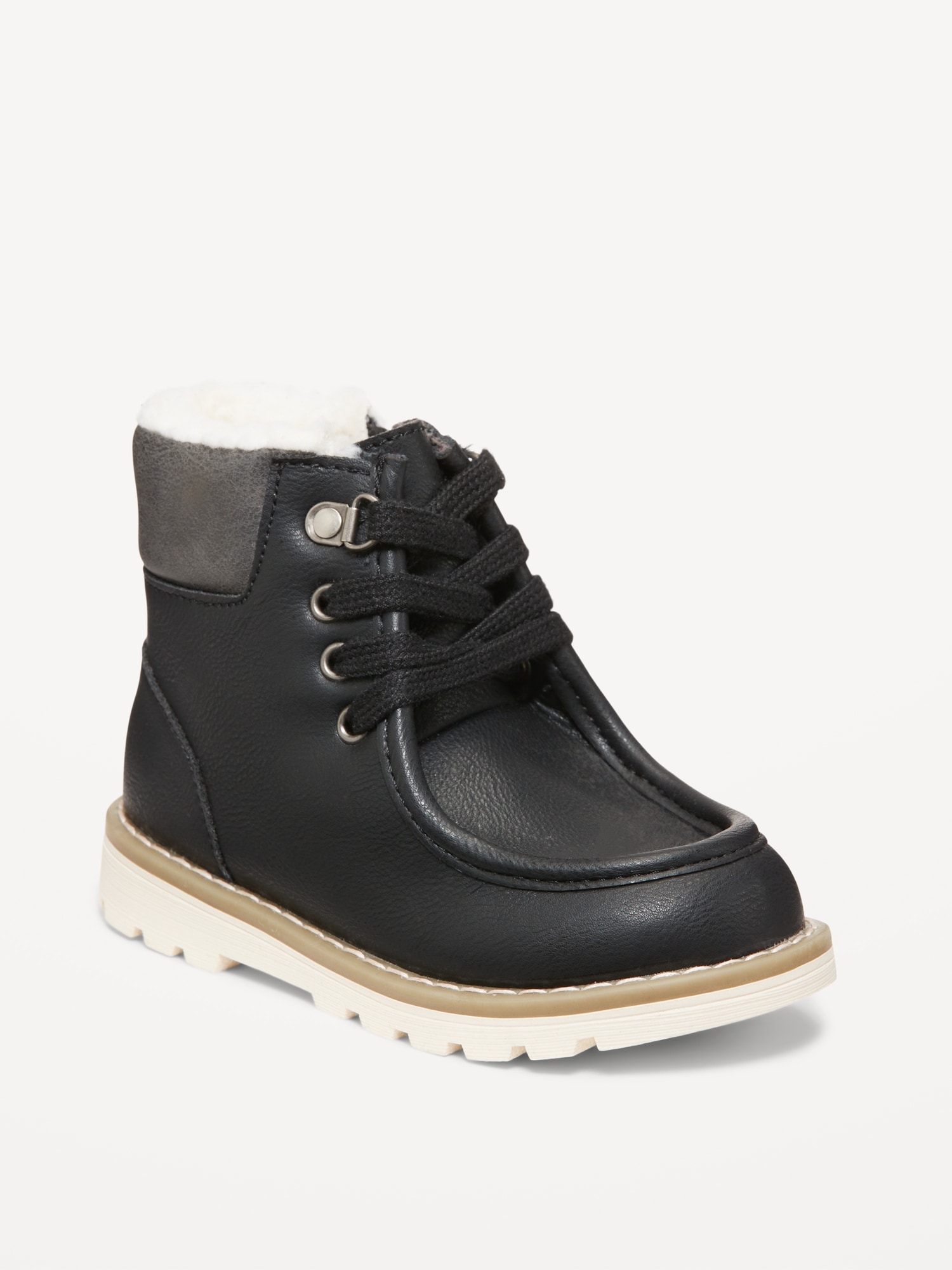 Faux-Leather Side-Zip Lace-Up Boots for Toddler Boys