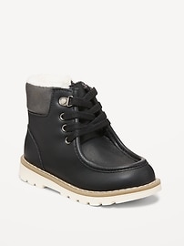 Image number 1 showing, Faux-Leather Side-Zip Lace-Up Boots for Toddler Boys