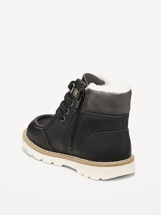 Image number 3 showing, Faux-Leather Side-Zip Lace-Up Boots for Toddler Boys
