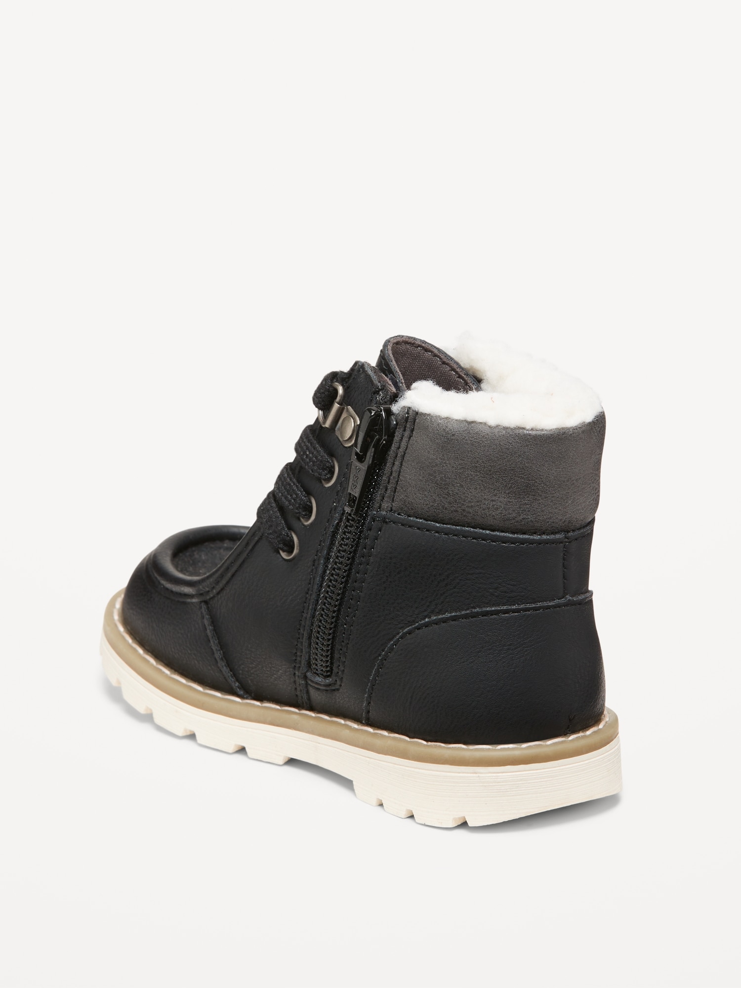 Faux-Leather Side-Zip Lace-Up Boots for Toddler Boys