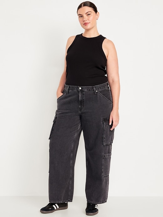 Image number 7 showing, Mid-Rise Baggy Wide-Leg Cargo Jeans