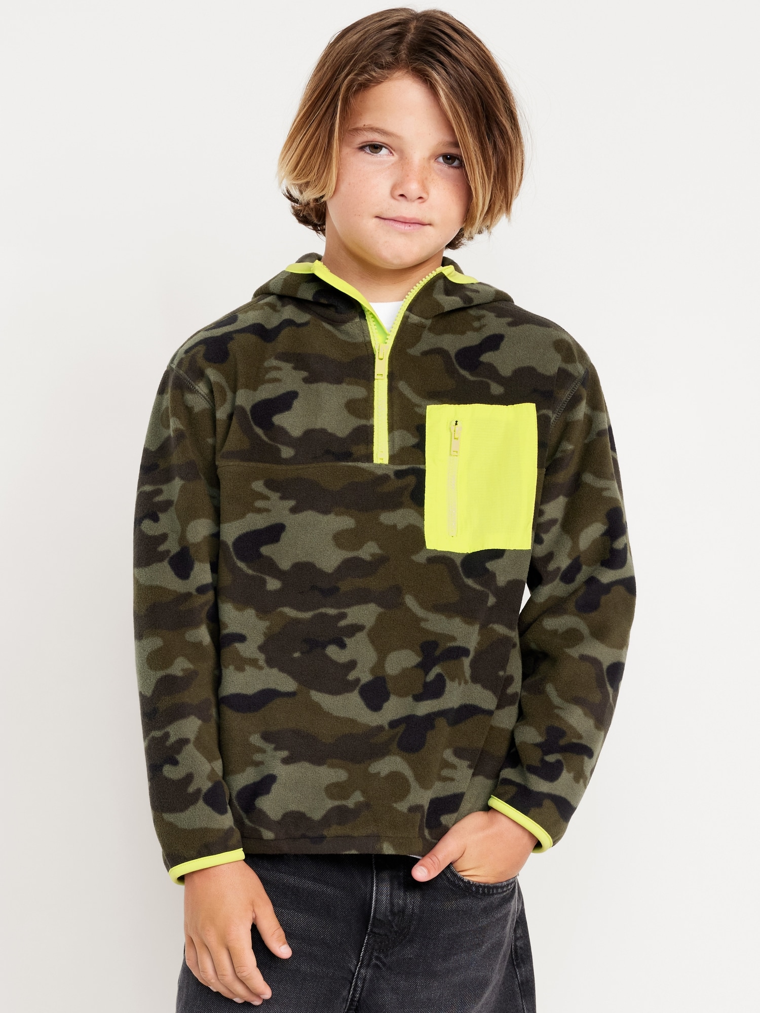 Hooded Quarter-Zip Microfleece Jacket for Boys