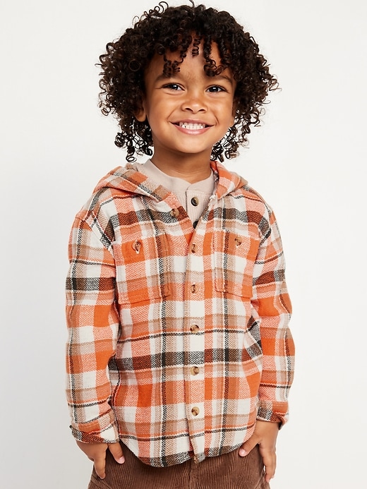 View large product image 1 of 2. Long-Sleeve Hooded Flannel Shirt for Toddler Boys