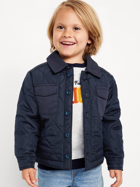 Veste utilitaire matelassée à boutons pour tout-petit garçon - Bleu