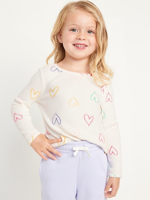 View large product image 1 of 2. Printed Long-Sleeve Thermal-Knit T-Shirt for Toddler Girls