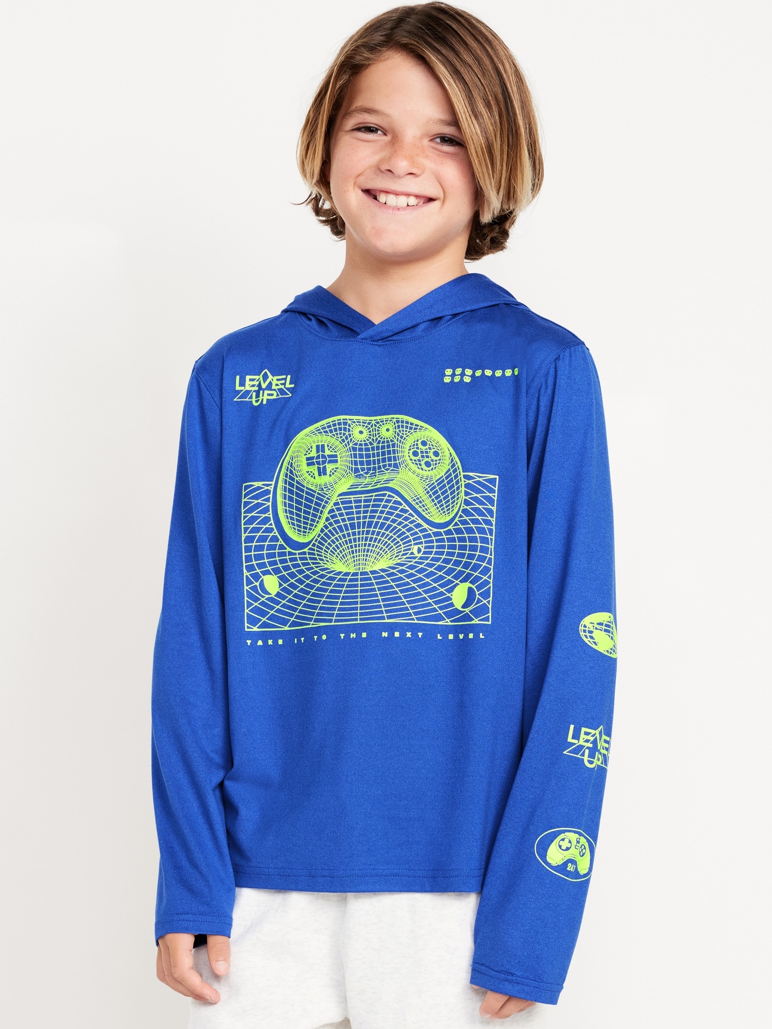 CloudMotion Long-Sleeve Hooded Graphic T-Shirt for Boys