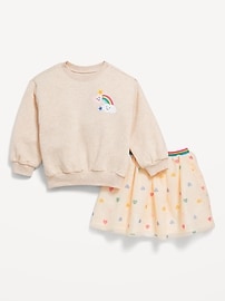 View large product image 3 of 3. Crew-Neck Graphic Sweatshirt and Tulle Skirt Set for Toddler Girls