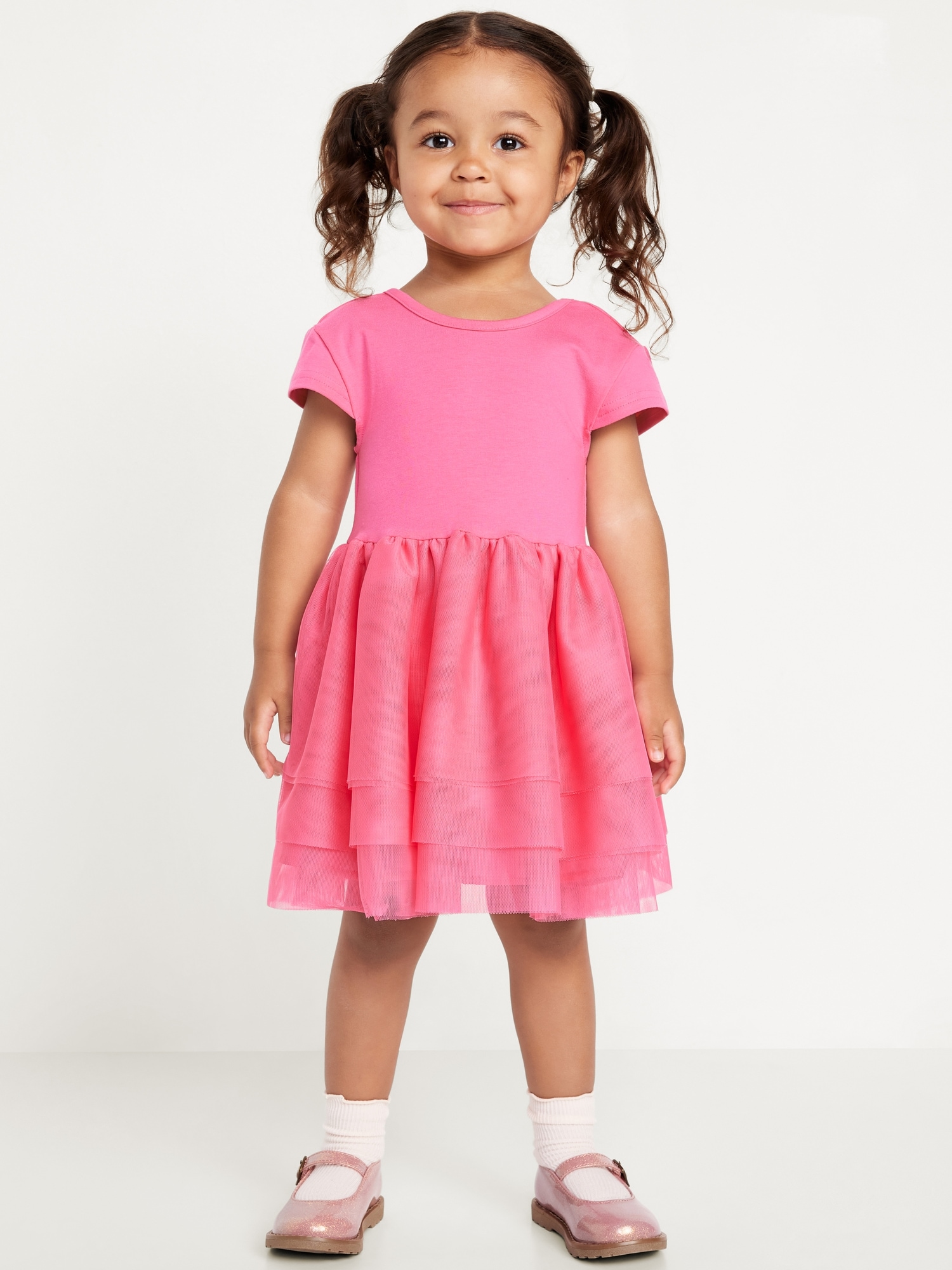 Short-Sleeve Fit and Flare Graphic Tutu Dress for Toddler Girls